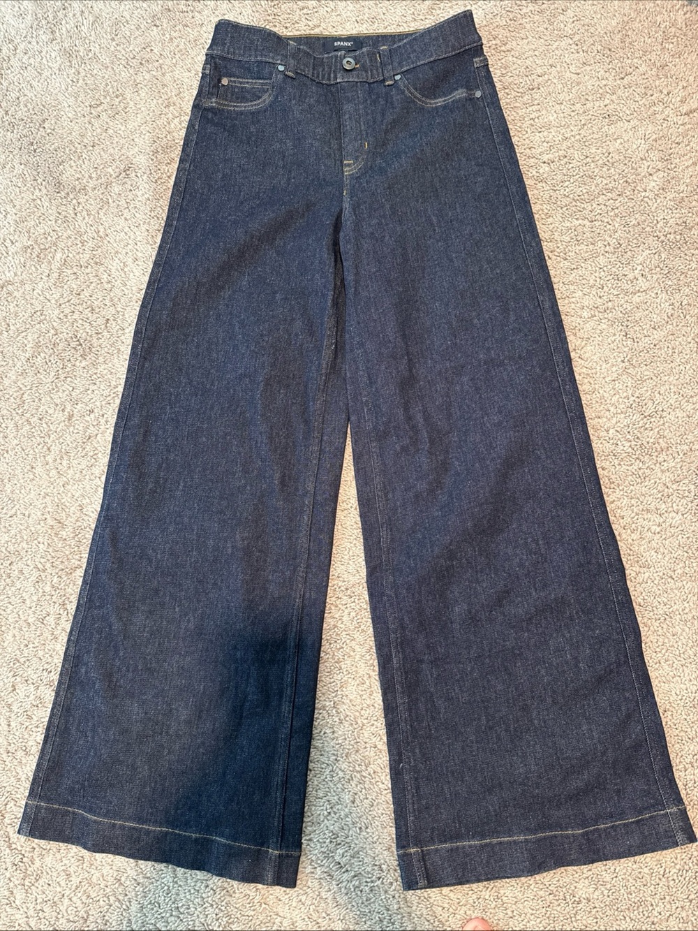 Spanx Wide Leg Denim Jeans Women’s Undone Indigo Dark Wash Pull On Stretch M